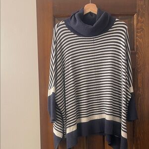 Southern Tide Navy and Cream Striped Cowl Neck Sweater